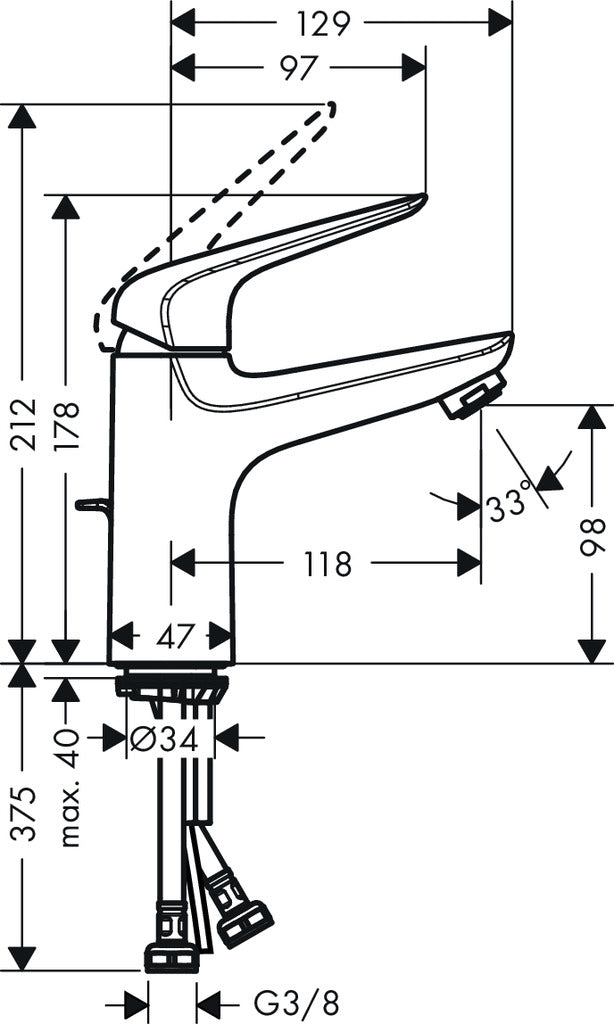 hansgrohe 71027009 basin mixer dimension