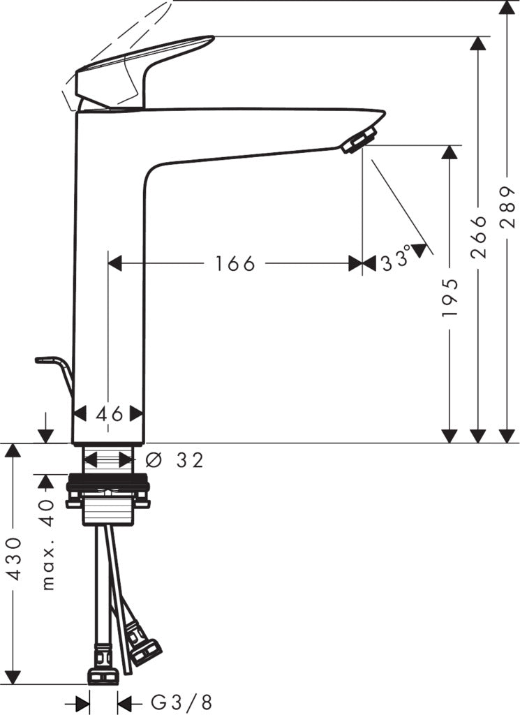 hansgrohe 71299009 tall basin mixer dimension