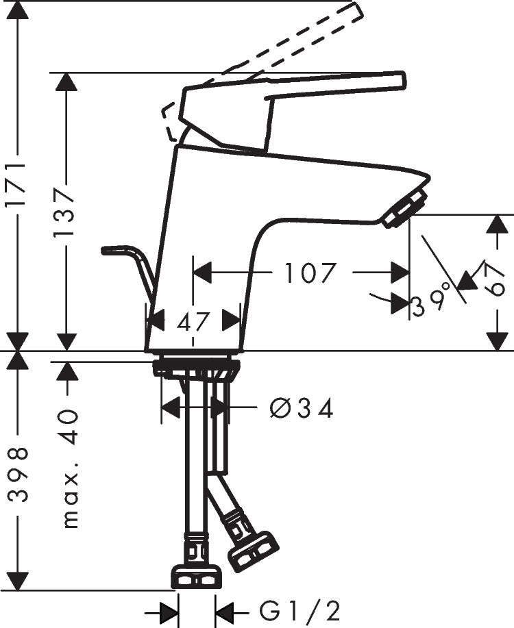 hansgrohe 71187009 basin mixer dimension