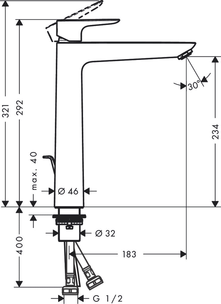 hansgrohe tall basin mixer dimension 71778009