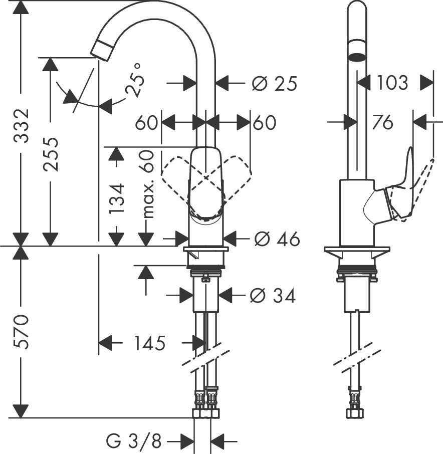hansgrohe kitchen sink mixer 71861000 dimension