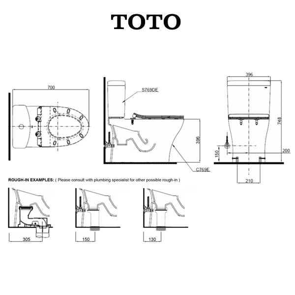 toto C769 toilet bowl dimension