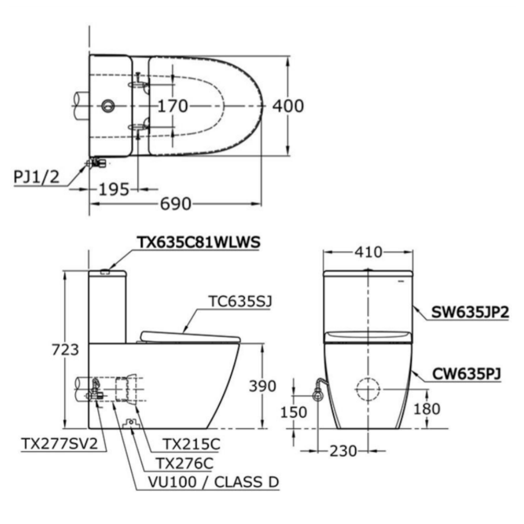 toto toilet bowl dimension