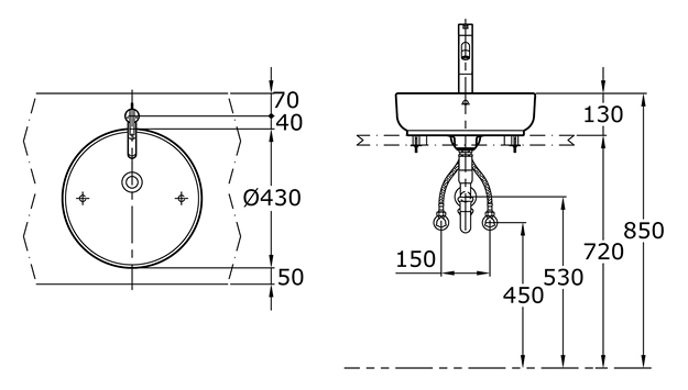 toto counter top basin dimension