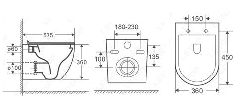 wall hung toilet bowl dimension