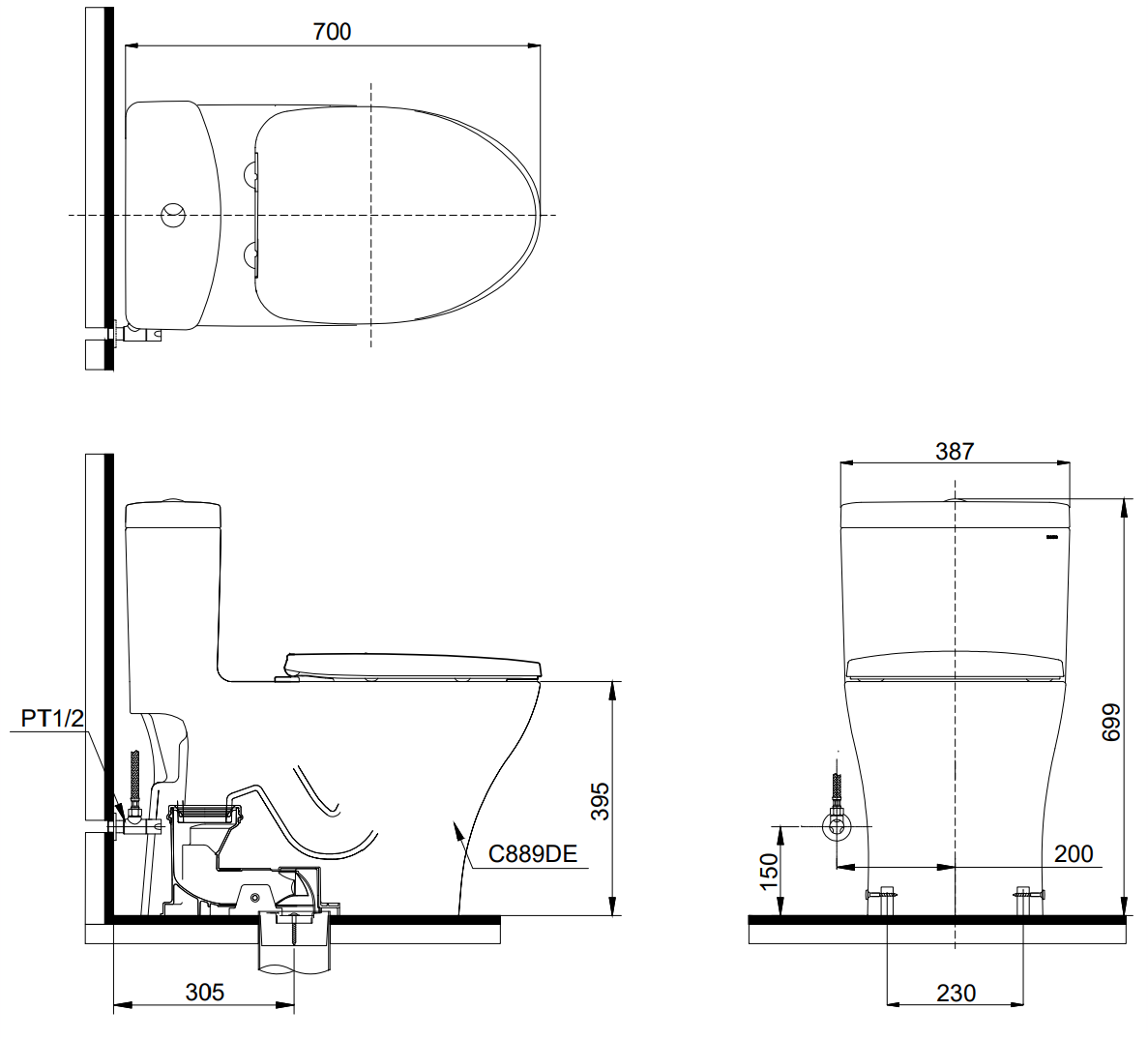 toto toilet bowl dimension
