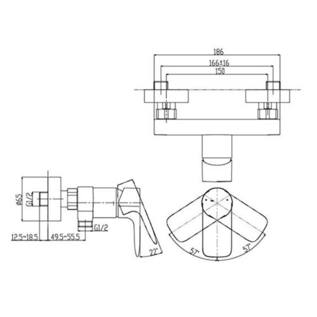 toto shower mixer dimension