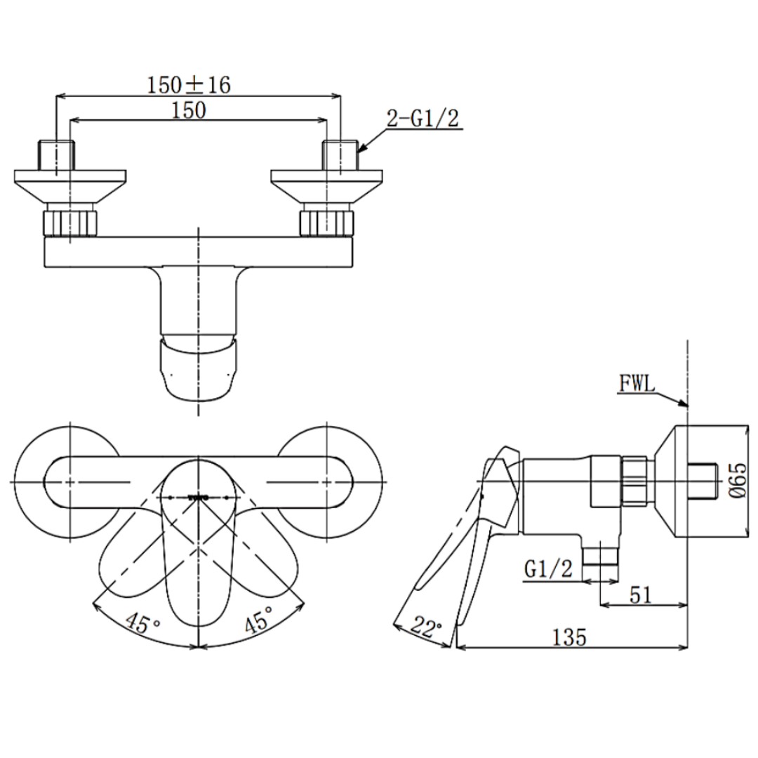 toto shower mixer dimension