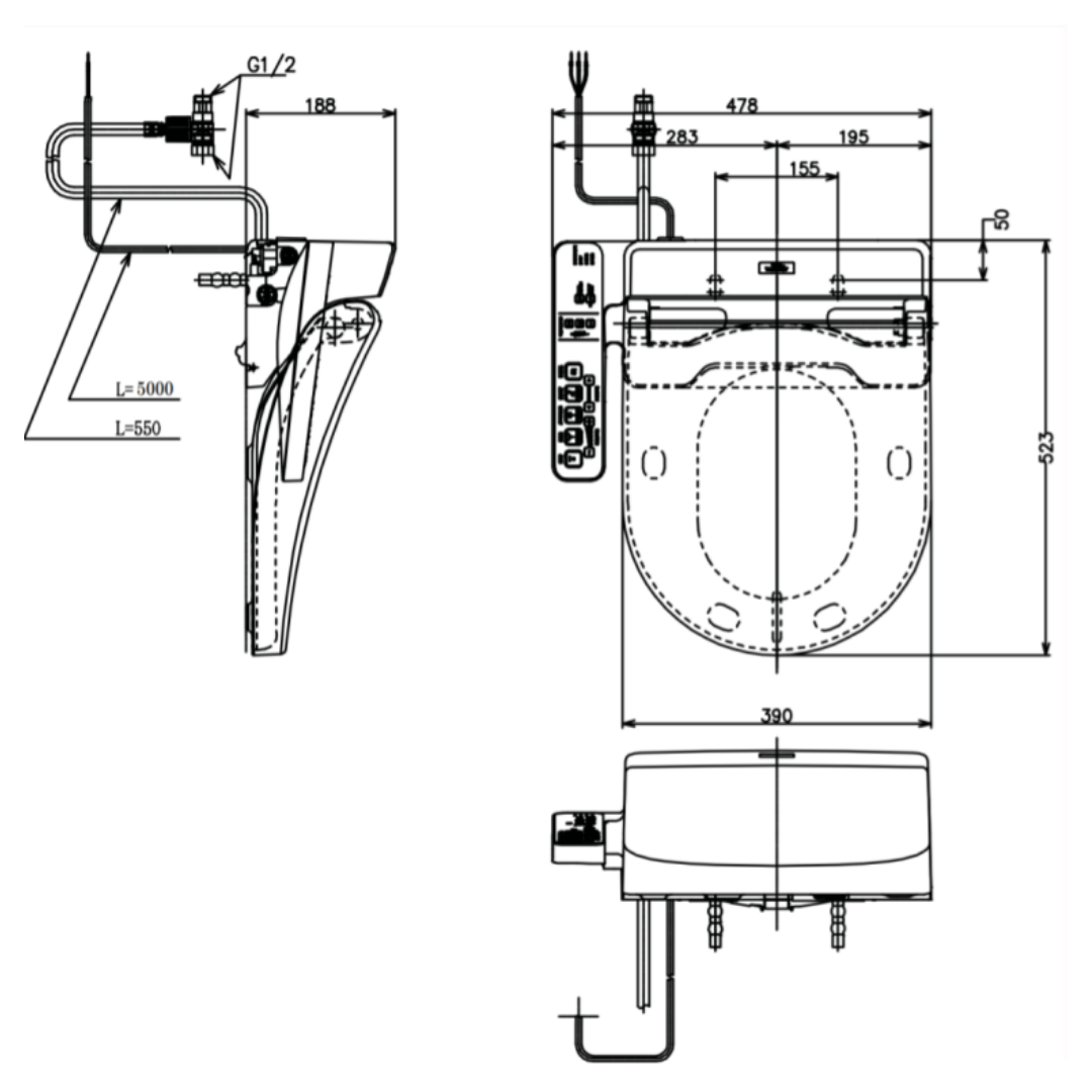 toto washlet bidet seat cover dimension