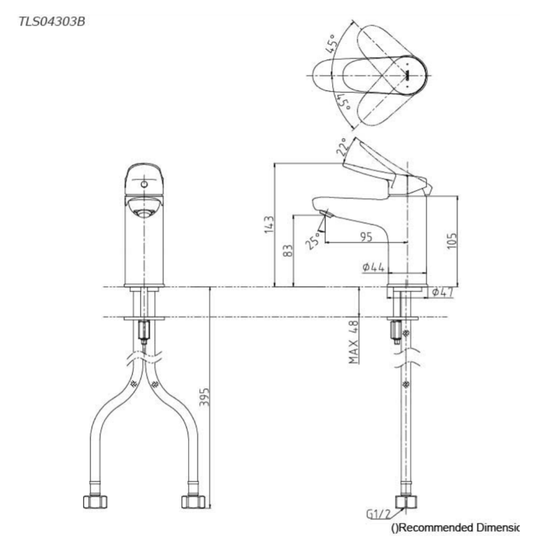 toto basin mixer dimension