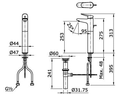 toto basin mixer dimension