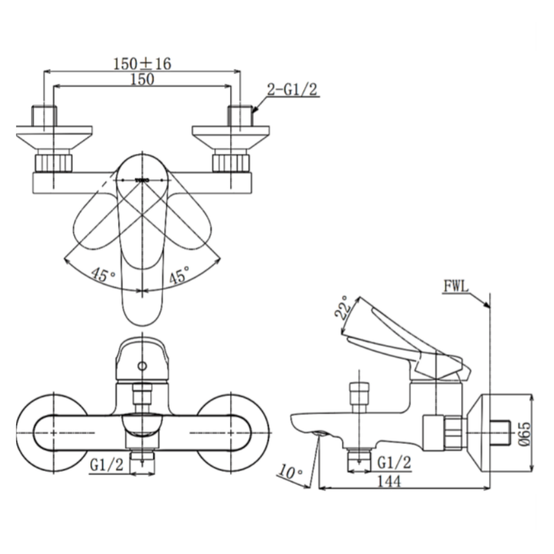 toto bath mixer dimension