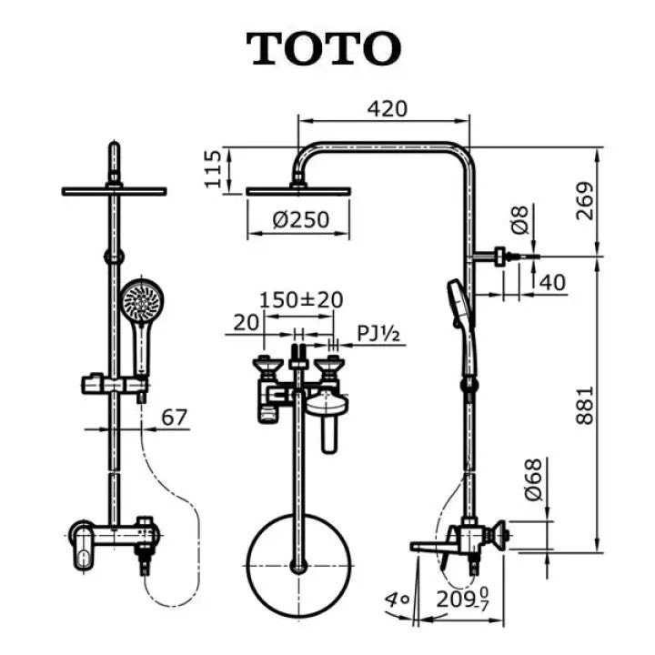 TOTO Rei S 3 Way Rainshower Set TX493SRS