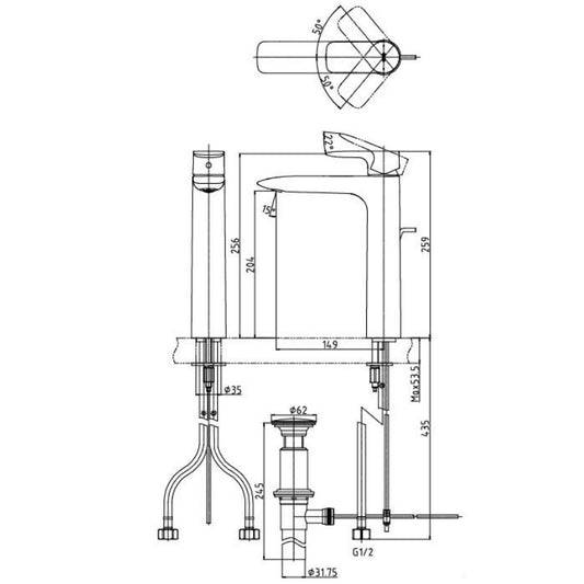 TOTO GA Tall Extended Single Lever Mixer (Hot & Cold) with Pop-up Waste TLG04307 view 2