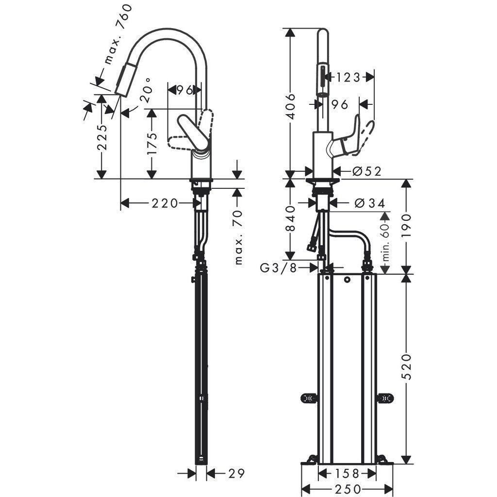 Hansgrohe Focus M41 Single Lever Kitchen Mixer 240, Pull-out Spray, 2jet, sBox 73880000