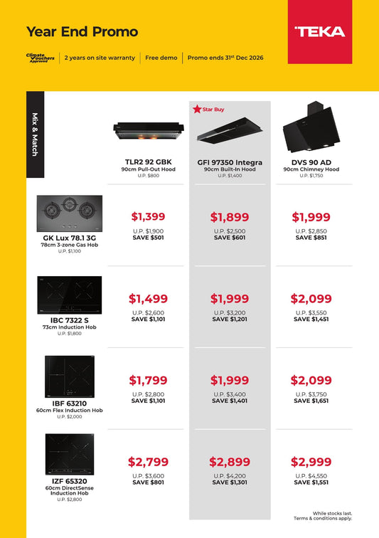 Teka Year End Promo 2026: mix and match hood and hob bundles from $1,399