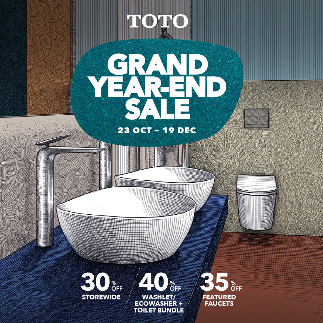 TOTO Grand Year-End Sale 2026: 30% off storewide, 40% off Washlet + toilet bundles, 35% off featured faucets