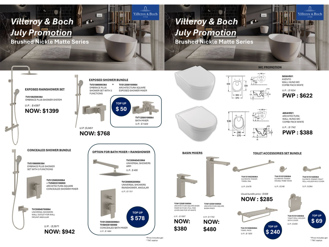 62-77% OFF Villeroy and Boch bathroom bundles!