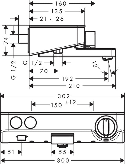 Hansgrohe ShowerTablet Select 300 Bath Thermostat for Exposed Installation 13175009 dimensions
