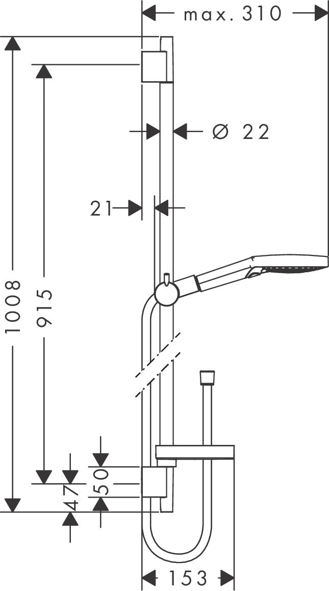 Hansgrohe Raindance Select S Shower Set 120 3jet PowderRain with Shower Bar 90 cm 27667000 dimensions