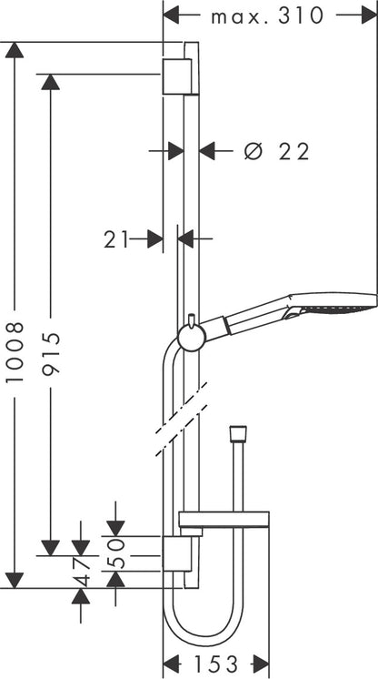 Hansgrohe Raindance Select S Shower Set 120 3jet PowderRain with Shower Bar 90 cm 27667000 dimensions
