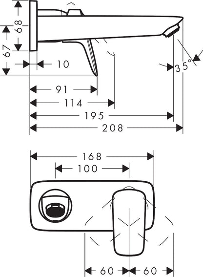 Hansgrohe Logis Single Lever Basin Mixer for Concealed Installation with Spout 195 mm 71223009 dimensions