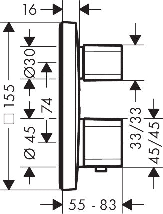Hansgrohe Ecostat E Thermostat for Concealed Installation for 2 Functions 15708000 dimensions