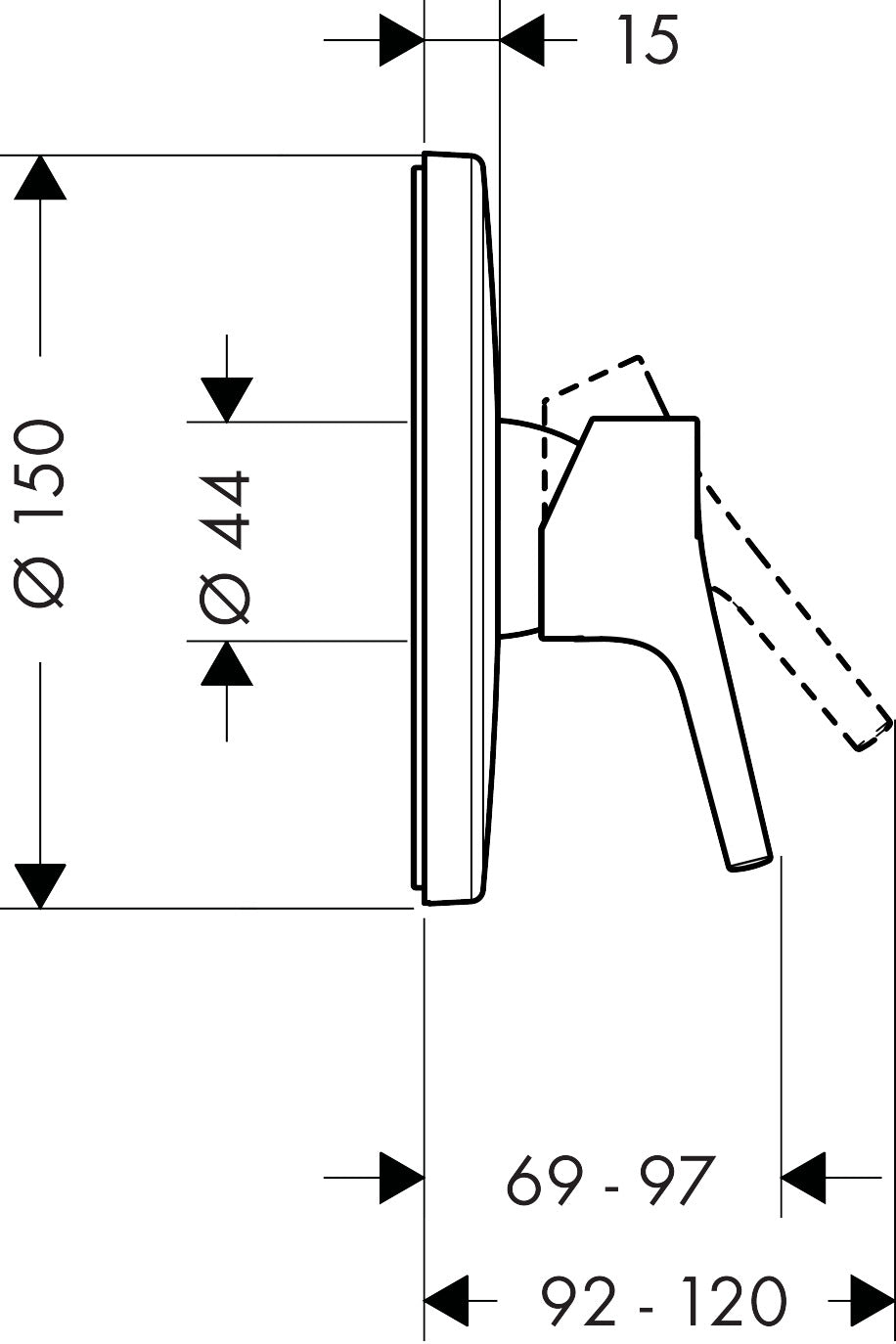 Hansgrohe Talis S Single Lever Shower Mixer for Concealed Installation 72605000 dimensions
