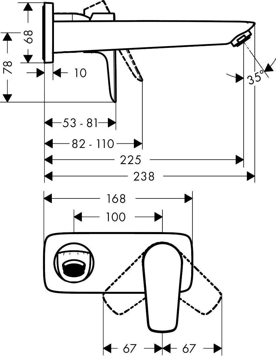 Hansgrohe Talis E Single Lever Basin Mixer for Concealed Installation with Spout 225 mm 71735009 dimensions