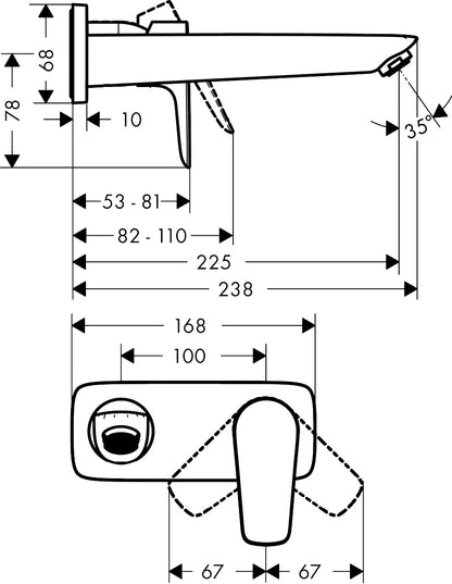 Hansgrohe Talis E Single Lever Basin Mixer for Concealed Installation with Spout 225 mm 71735009 dimensions