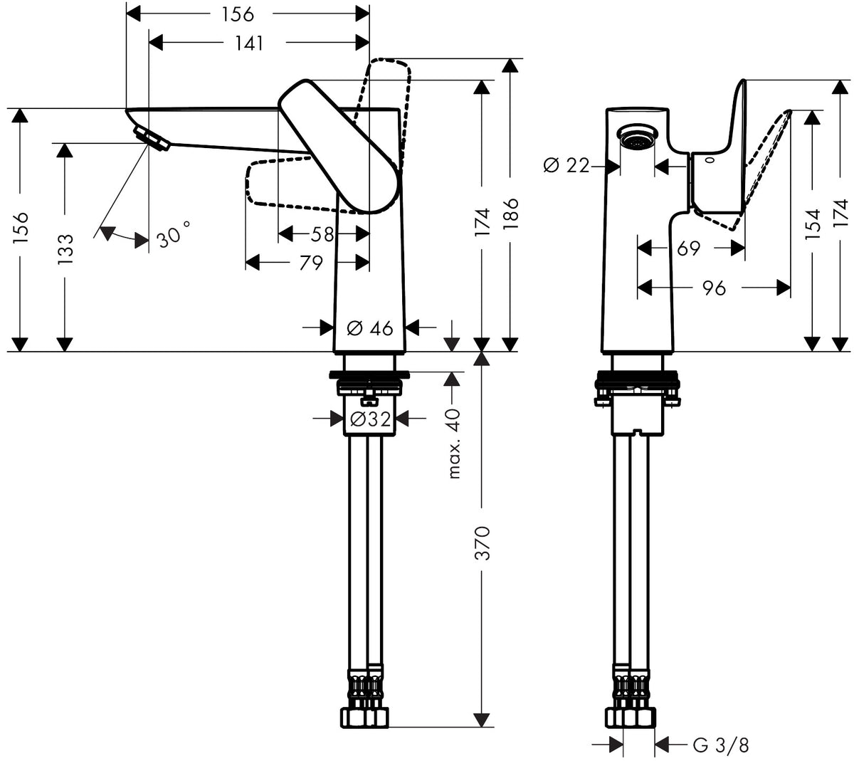 Hansgrohe Talis E Single Lever Basin Mixer 150 without Waste Set 71755000 dimensions