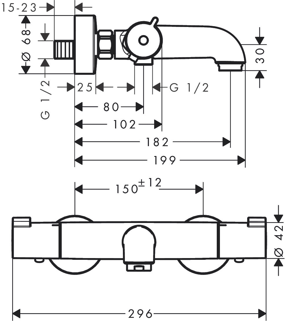Hansgrohe Ecostat 1001 CL Bath Thermostat for Exposed Installation 13201000 dimensions