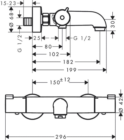 Hansgrohe Ecostat 1001 CL Bath Thermostat for Exposed Installation 13201000 dimensions