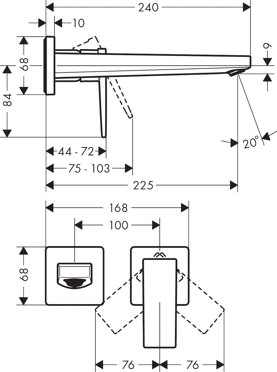 Hansgrohe Metropol Single Lever Basin Mixer for Concealed Installation with Lever Handle and Spout 225mm dimensions