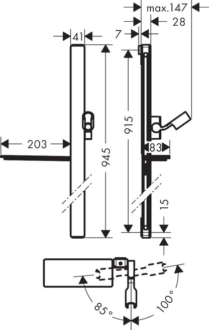 Hansgrohe Unica E Shower Bar 90 cm with Shower Hose 160 cm 27640400 dimensions
