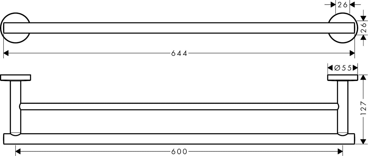 Hansgrohe Logis Universal Double Bath Towel Rail 41712000 dimensions