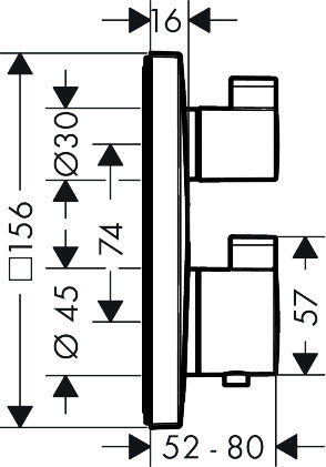 Hansgrohe Ecostat Square Thermostat for Concealed Installation for 2 Functions dimensions