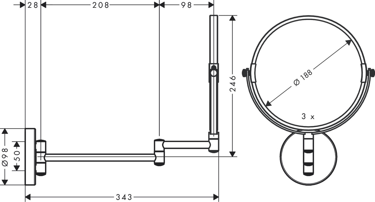 Hansgrohe Logis Universal Shaving Mirror 73561000 dimensions