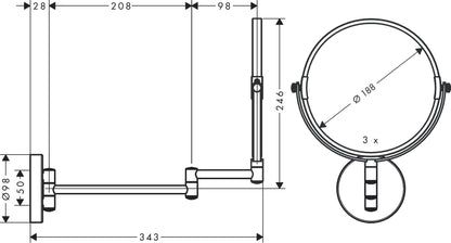 Hansgrohe Logis Universal Shaving Mirror 73561000 dimensions