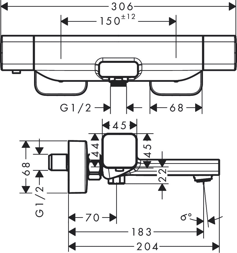 Hansgrohe Ecostat E Bath Thermostat for Exposed Installation 15774000 dimensions