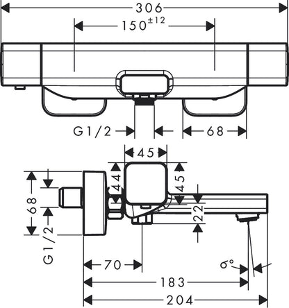 Hansgrohe Ecostat E Bath Thermostat for Exposed Installation 15774000 dimensions