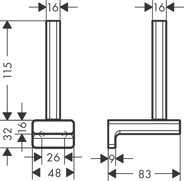 Hansgrohe Addstoris Spare Roll Holder dimensions