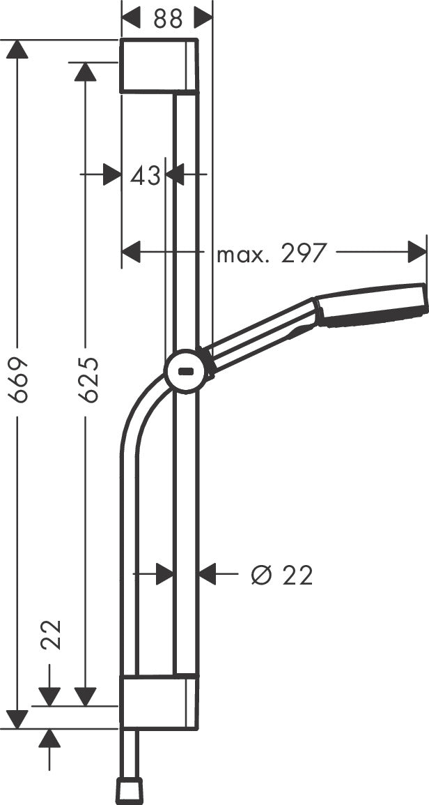 Hansgrohe Pulsify Select S Shower Set 105 3jet Relaxation with Shower Bar 65 cm dimensions