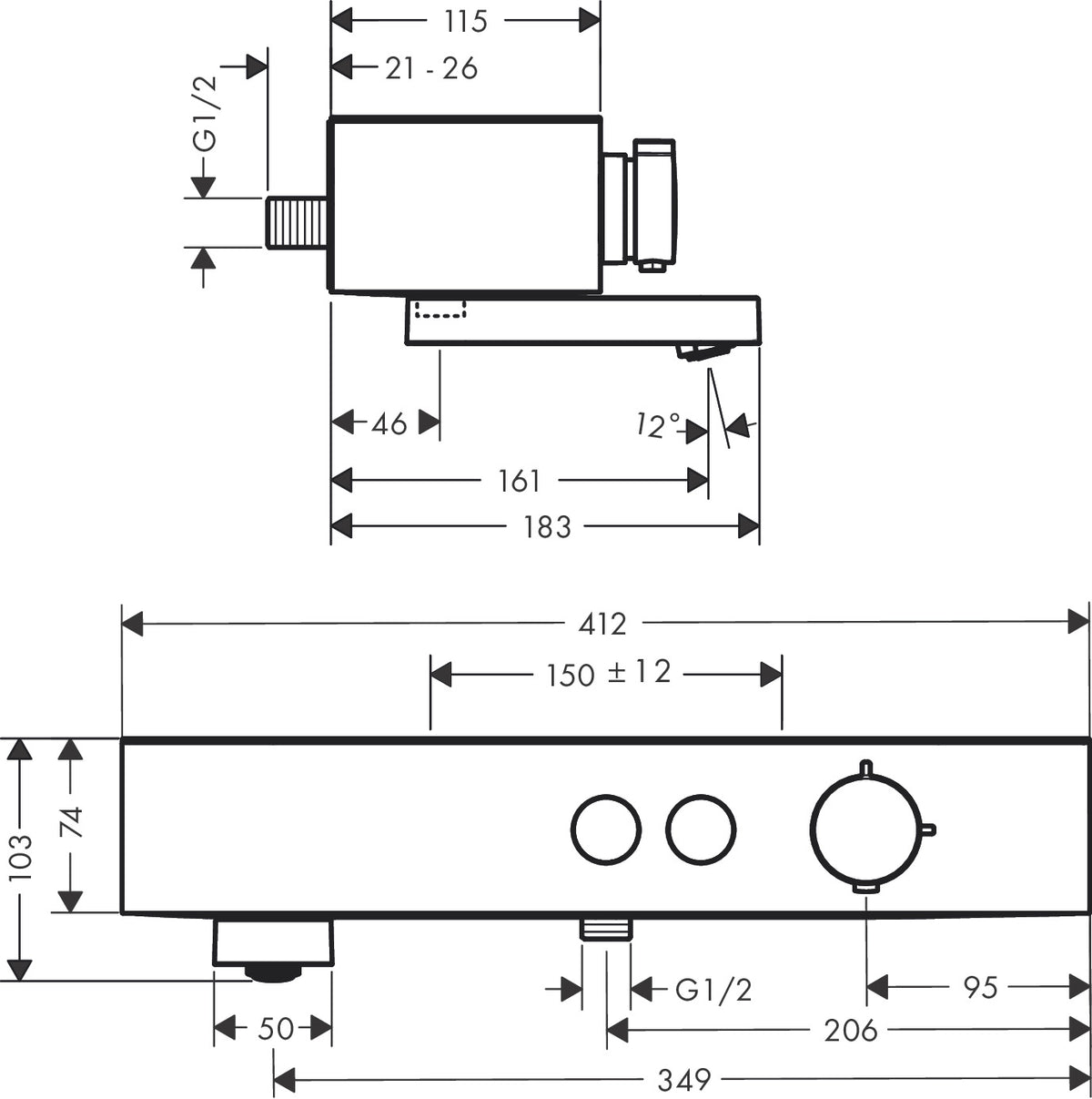 Hansgrohe ShowerTablet Select 400 Bath Thermostat for Exposed Installation 24340009 dimensions