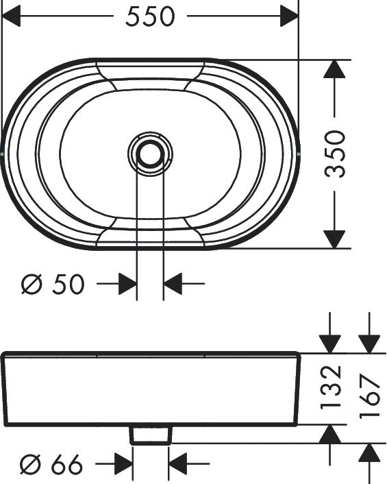Hansgrohe LakeShore U Wash Bowl 550/350 22437007 dimensions