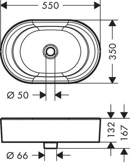 Hansgrohe LakeShore U Wash Bowl 550/350 22437007 dimensions