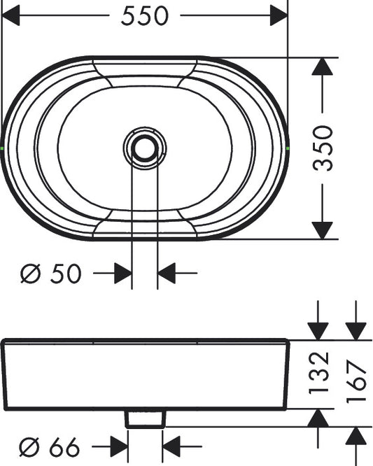 Hansgrohe LakeShore U Wash Bowl 550/350 22437007 dimensions