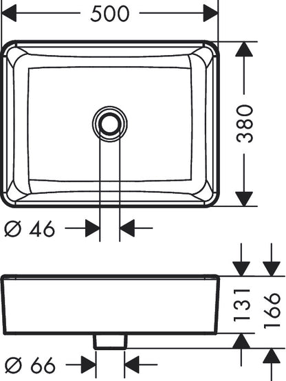 Hansgrohe LakeShore Q Wash Bowl 500/380 22438007 dimensions