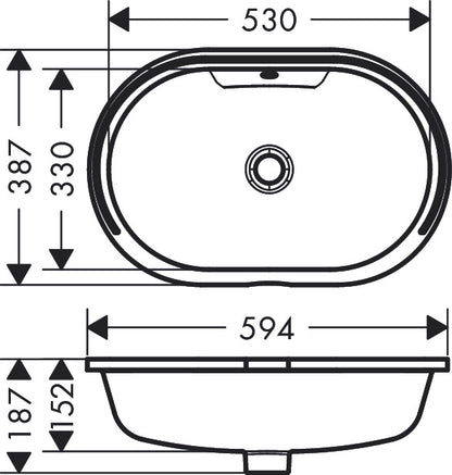 Hansgrohe LakeShore U Under Counter Basin 530/330 22441007 dimensions