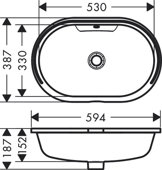 Hansgrohe LakeShore U Under Counter Basin 530/330 22441007 dimensions